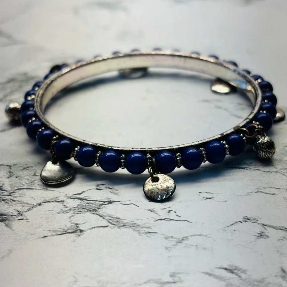 Silver and Blue Beaded Charm Bracelet